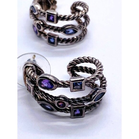 David Yurman 3 row Confetti Earrings Multi Stone 925 750 silver gold - Picture 4 of 8